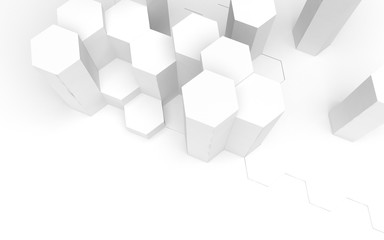 White abstract background with honeycomb. Hexagon bars isolated on white backdrop. 3D illustration