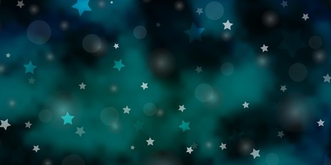 Light BLUE vector backdrop with circles, stars. Glitter abstract illustration with colorful drops, stars. Template for business cards, websites.