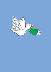 white dove in flight with a open book