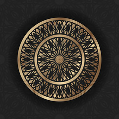 Abstract circular gold mandala.Isolated on black background.Vector illustration.