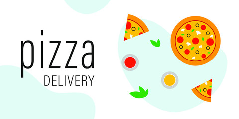 Concept of template pizza delivery. Flat style pizza icon. Italian pizza. Vector.
