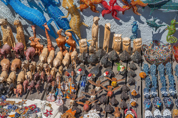 Art and Craft Market in Simonstown,  near Boulders Beach, South Africa with souvenirs from African Art.