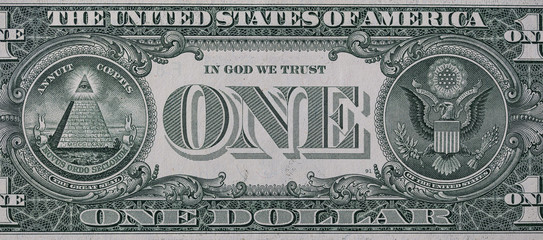 Closeup of back side of 1 dollar bill - Powered by Adobe