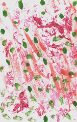 red blots, orange stripes and green prints as abstract texture background