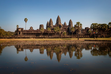 Refleictions of Angkor Wat in pool, Cambodia