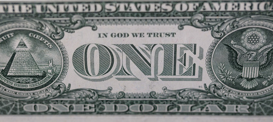 Closeup of back side of 1 dollar bill