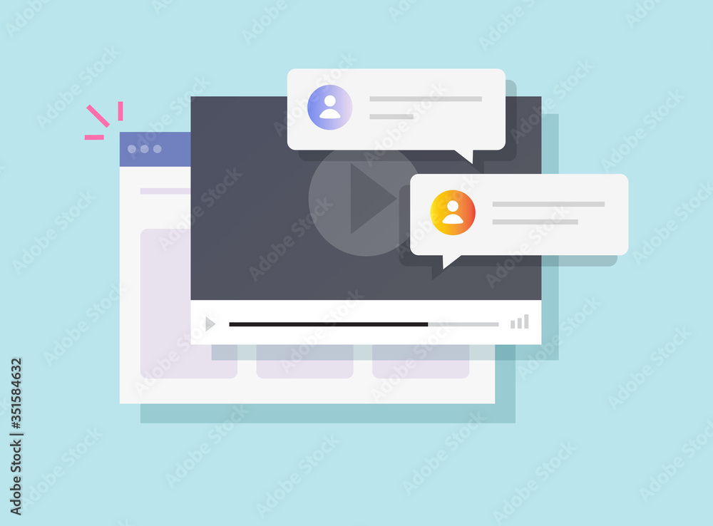 Poster online website video chat comments or webinar training tutorial discussion vector flat cartoon, illu