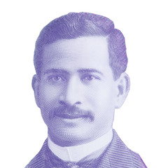 Closeup Sir Apirana Ngata, Portrait from New Zealand 50 Dollars Banknotes on white background