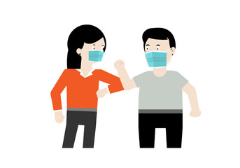 Obraz premium People greeting by using elbow bump in coronavirus outbreak