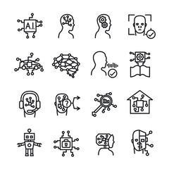 A.I. thin line icon set. Artificial intelligence icon set. Vector.