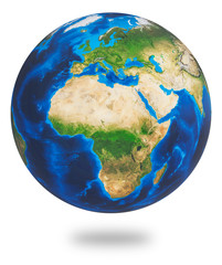 Africa and Europe, two of the Earths continent. Earth isolated on white background. Earth planet globe. 