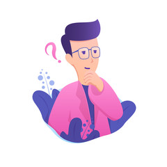 Happy man with glasses thinking  and looking for ideas