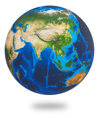 Asia, one of the Earths continent. Earth isolated on white background. Earth planet globe. 