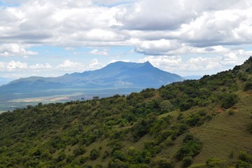 Scenic mountain landscapes in rural Uganda seen from Namanga Hills, Kenya