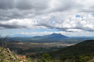 Fototapeta premium Scenic mountain landscapes in rural Uganda seen from Namanga Hills, Kenya