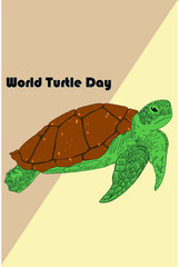 World Turtle Day Vector Drawing Realism Postcard