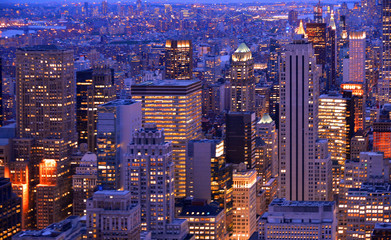 Aerial view on Manhattan roofs modern buildings and skyscrapers in Manhattan, New York