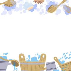 Frame with attributes and detals for sauna bath. Vector illustration.