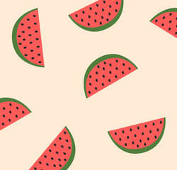Watermelon slices digital pattern summer food pink cartoon background