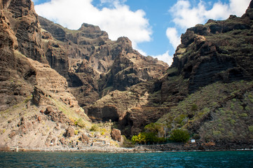 View of the Masca gorge from the ocean. The end of the trail along the Masca gorge.