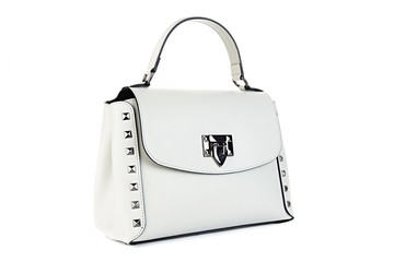 fashion bag women clutch, white, red, black, yellow background, isolated, genuine leather, 