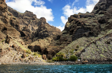 View of the Masca gorge from the ocean. The end of the trail along the Masca gorge.