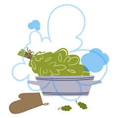 Picture with attributes and details for sauna bath. Vector illustration.