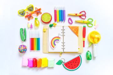 Planner mockup and Stationary. Bright trend colors rainbow. Fruit summer tropics.