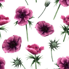 Anemone pattern in watercolor