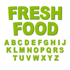 Fototapeta premium Vector green eco alphabet. Perfectly suited for healthy restaurants and green brands, like vegan places, cooking website, veggie recipes blog. Font for t-shirts and cards. Isolated illustration.