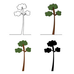 tree continuous line drawing, with silhouette