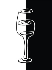 black and white wine glasses in vector drawing