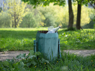 Garbage can in a city park.