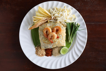 Local Thai food pad thai fried noodle with shrimp