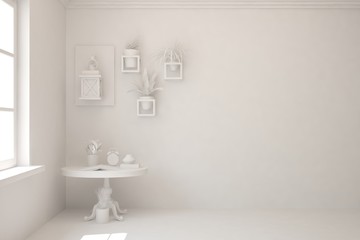White empty room. Scandinavian interior design. 3D illustration