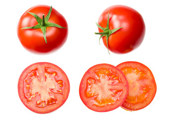 fresh tomato slices isolated on white background. close up. top view