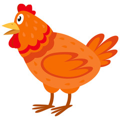Hen side view. Farm animal in cartoon style.