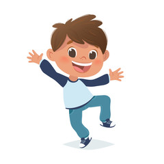 Vector mexican boy jumping and laughing. Cartoon character design, isolated on white background.