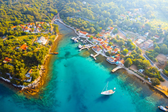 Aerial drone photo of coastline. Location place Cres, Croatia, Europe.