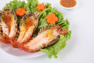 Grilled prawn isolated in white background