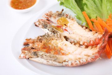 Grilled prawn isolated in white background