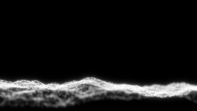 white abstract 3d wave particles flow motion in fromt of black background