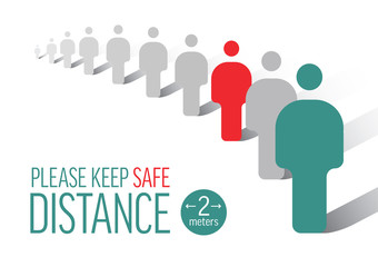 Covid-19 prevention infographic template - people keep safe distance