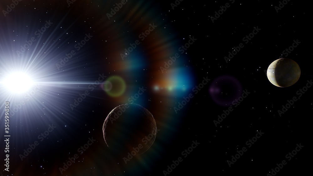 Wall mural two beautiful planets in space, two planets in space, planets space background 3d render