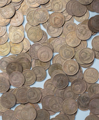 Soviet coins. USSR coins close up. Old coins for numismatics. story