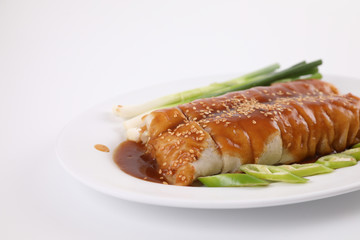 Spring Roll also known as Egg Roll local thai food isolated in white background