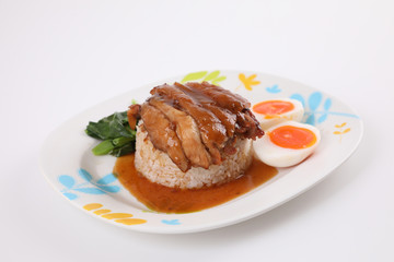 stewed pork leg with rice local Thai food street food isolated in white background