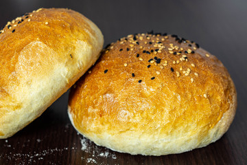 Group of two whole homemade burger bun