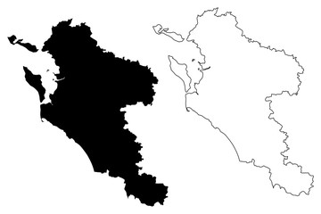 Obraz premium Ilustracja wektorowa mapa Charente-Maritime (Francja, Republika Francuska, Nouvelle-Aquitaine), szkic bazgroły Mapa morska Charente