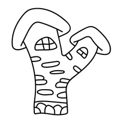 Coloring book. A hand-drawn fairy house isolated on a white background. Doodle, simple outline illustration. Vector illustration for coloring pages.